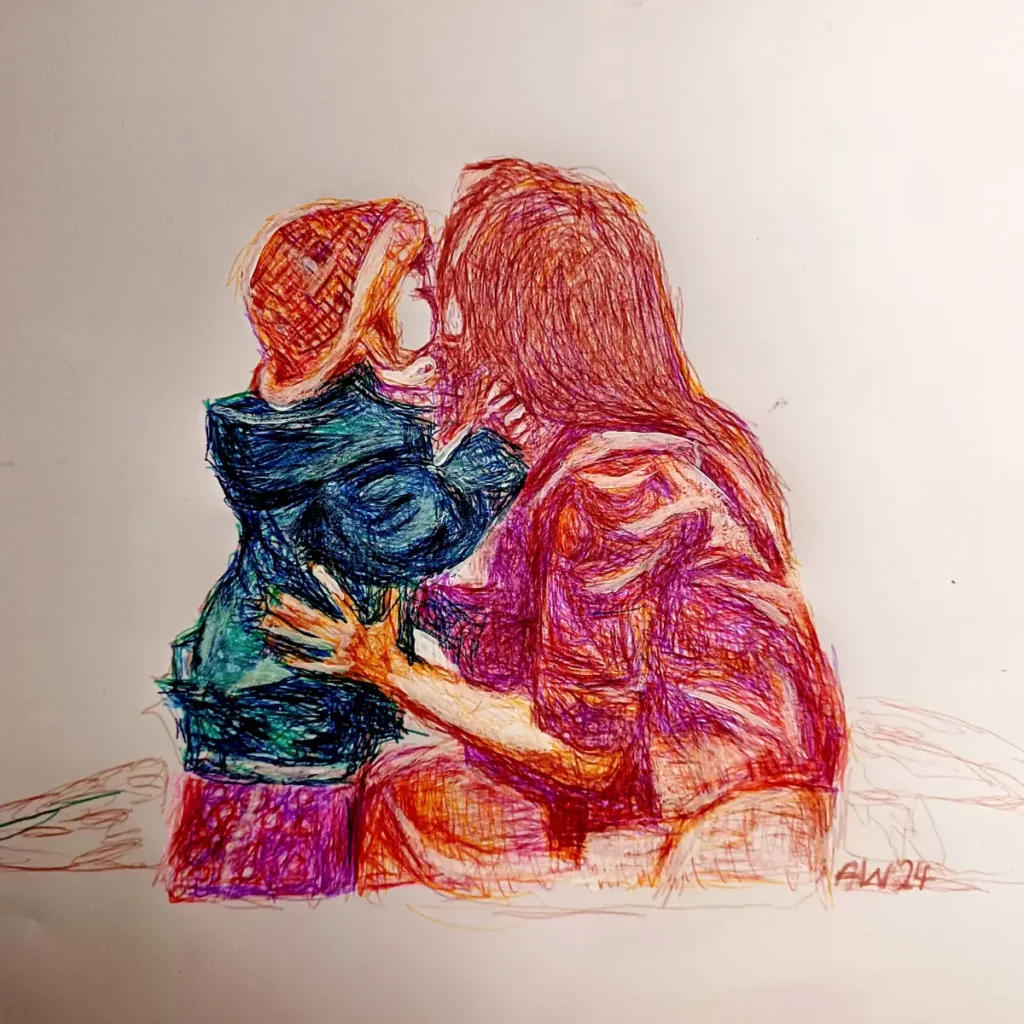 Alleinerziehende Mutter und Kind umarmen sich