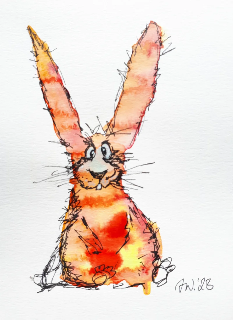 Motiv: Hase in Orange-Rot von Andrea Waibl